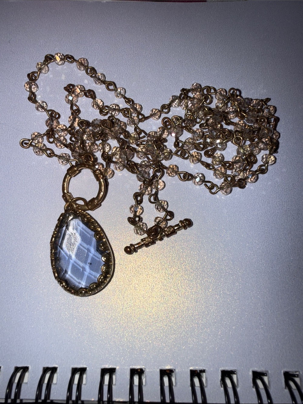 Gold-Tone Chain Necklace with Blue Teardrop Pendant - Picture 4 of 6